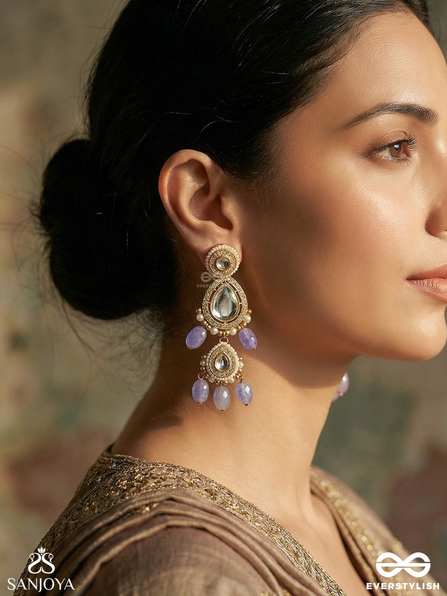 Shyamriti - Dusk Grace - Ornate Earrings With Gemmed Motif And Multi-Drop Blue Details