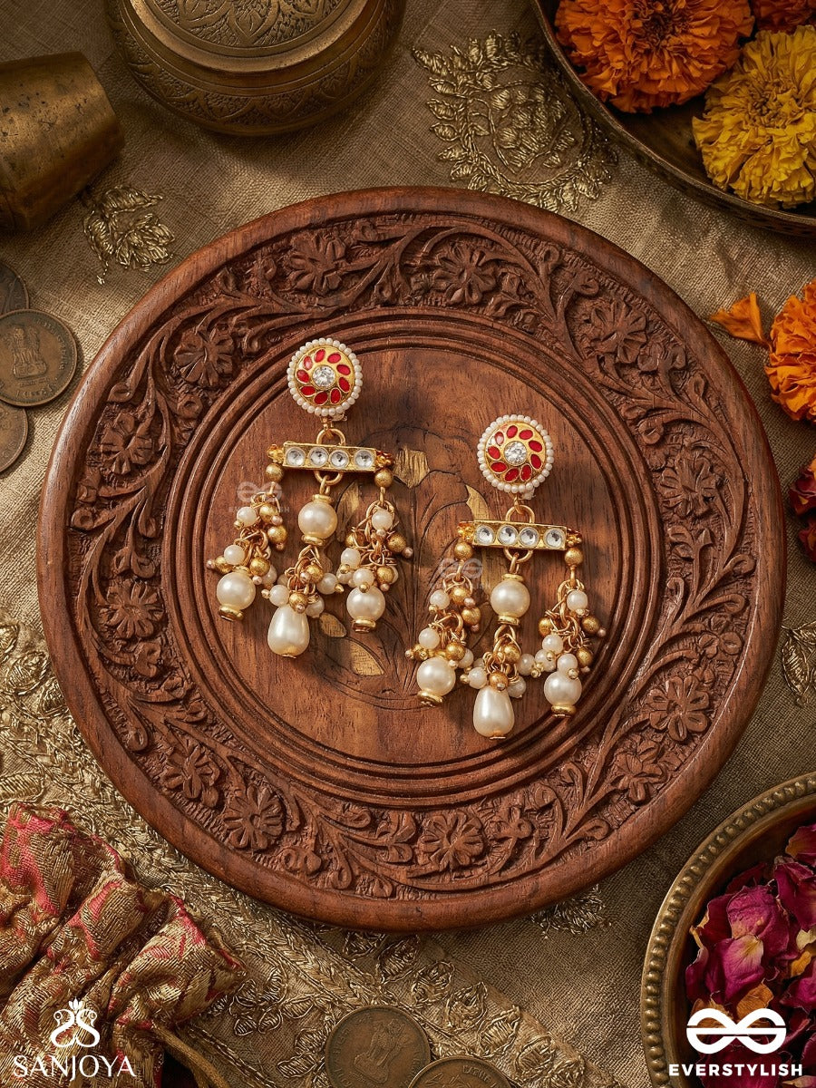 Vasupratika - Treasure Emblem - Statement Earrings With Gemmed Design And Pearl Danglers