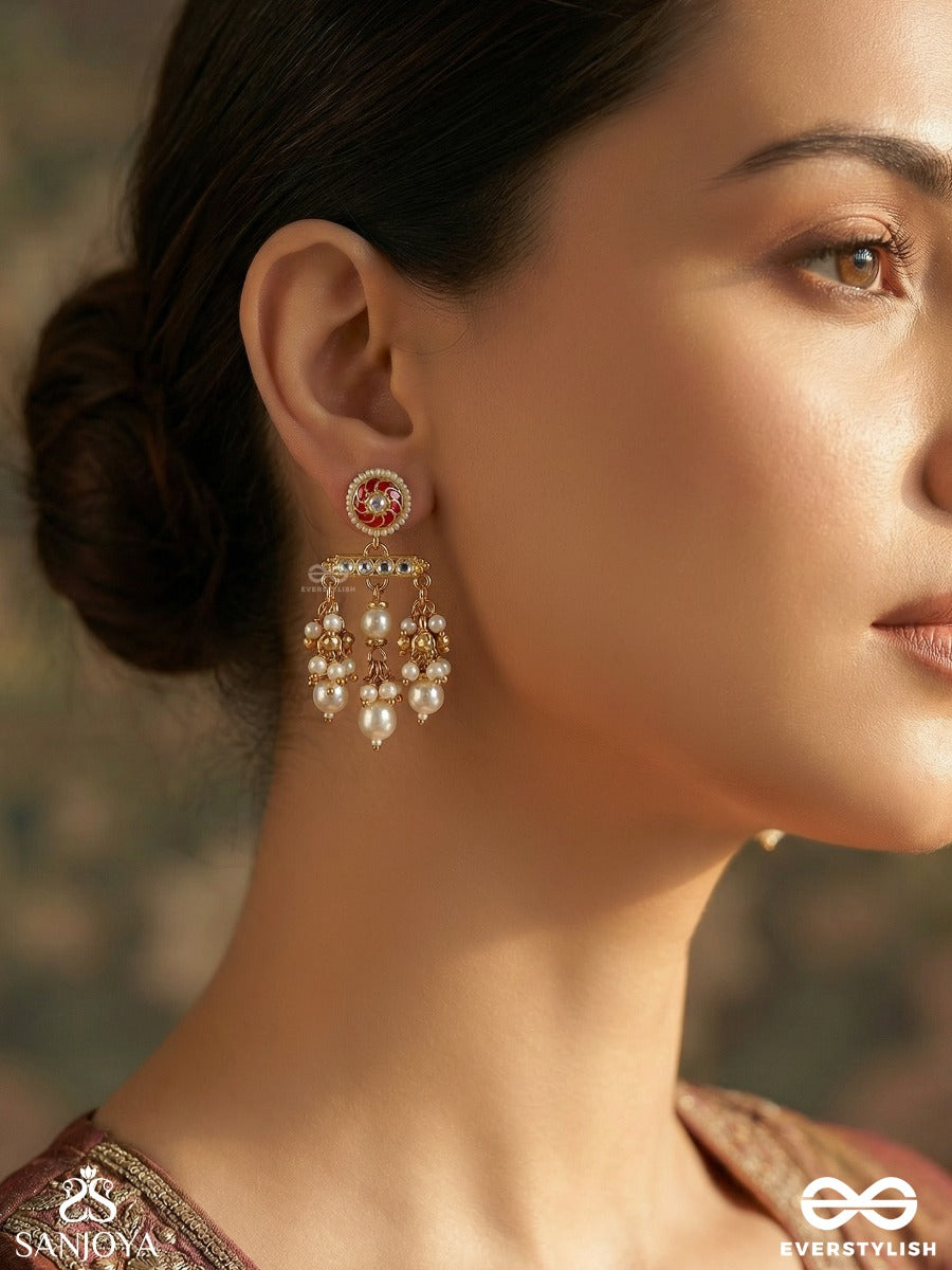 Vasupratika - Treasure Emblem - Statement Earrings With Gemmed Design And Pearl Danglers