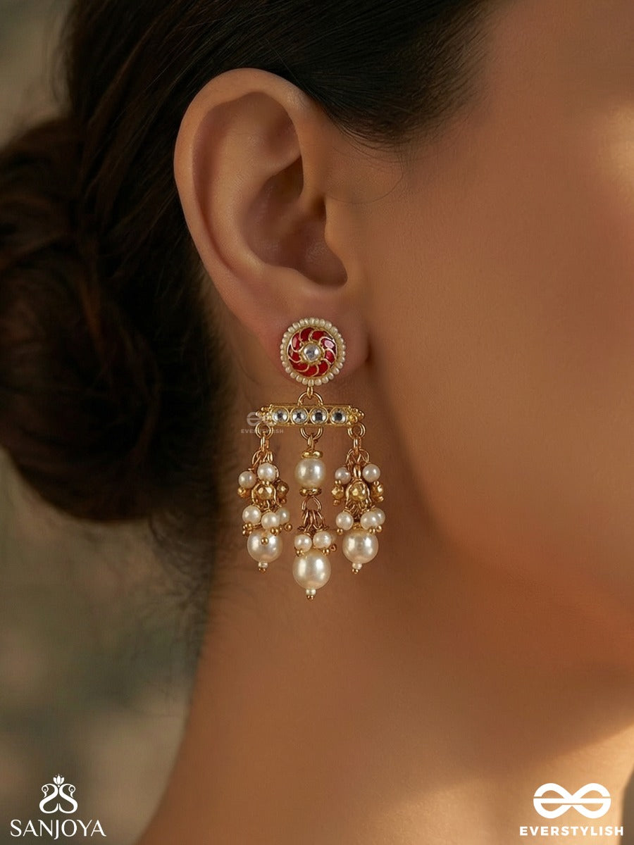 Vasupratika - Treasure Emblem - Statement Earrings With Gemmed Design And Pearl Danglers