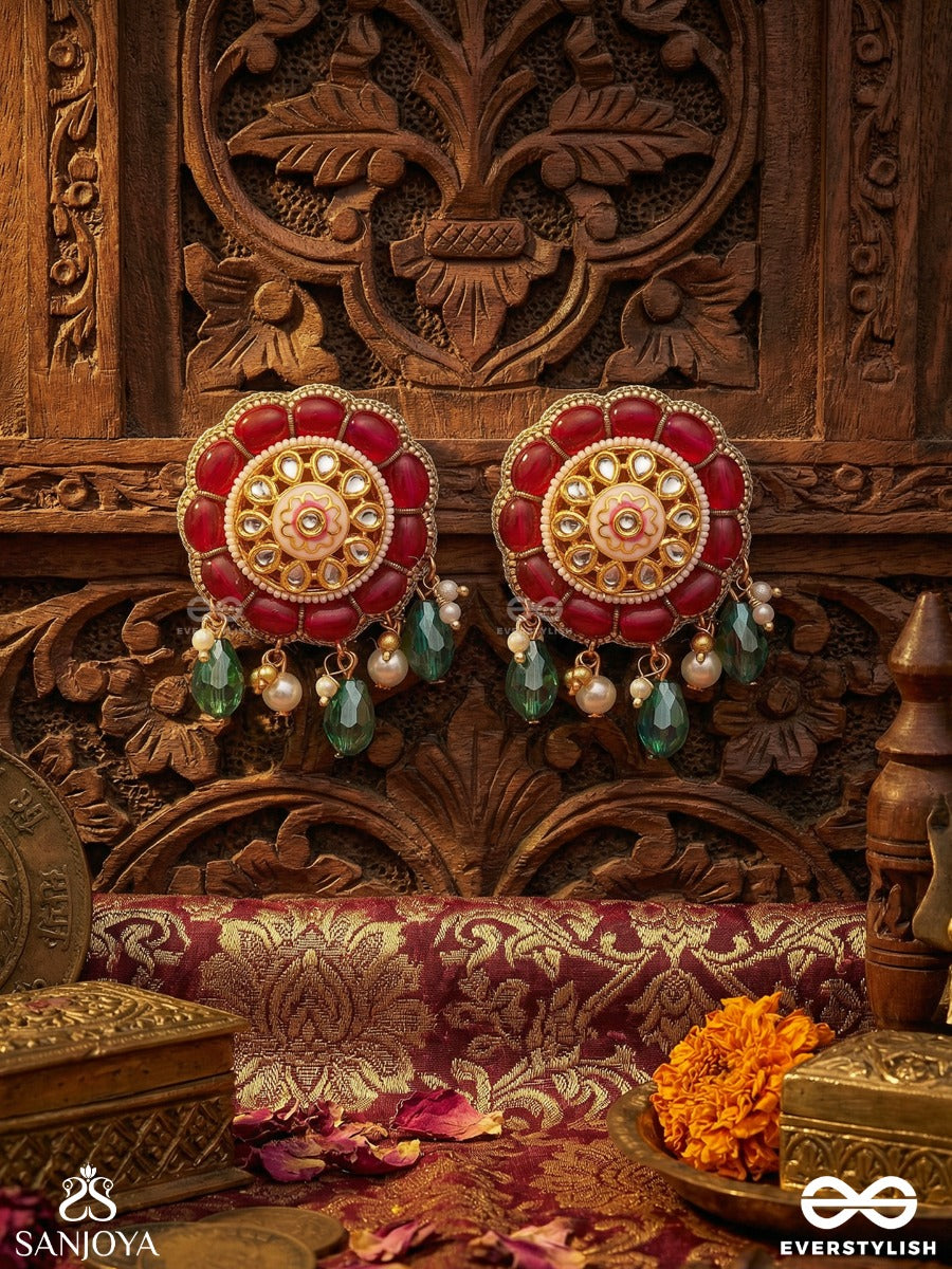 Padmaratika - Lotus Ornament - Statement Earrings With Bloom Motif, Gemmed Detailing And Drop Accents