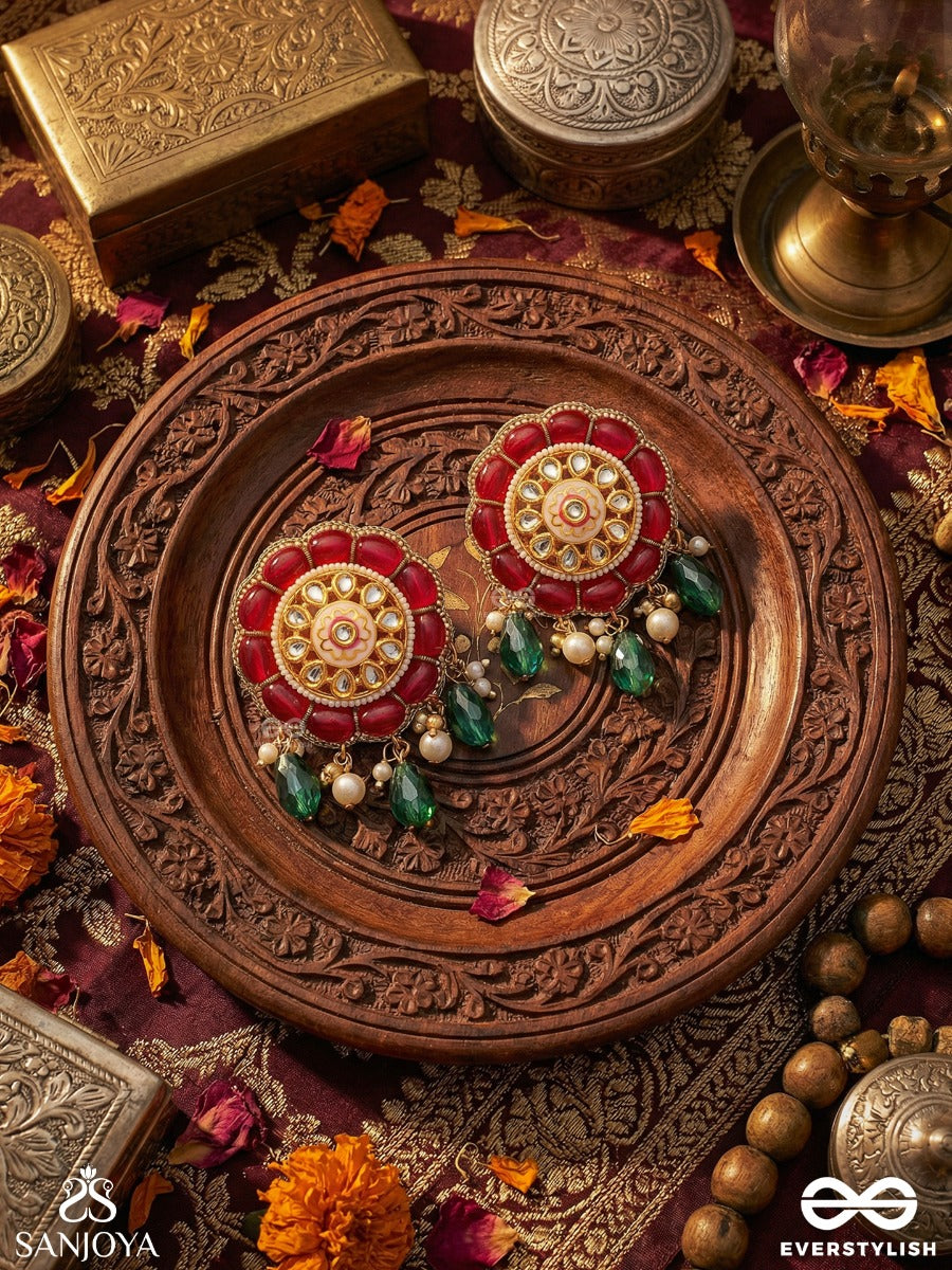 Padmaratika - Lotus Ornament - Statement Earrings With Bloom Motif, Gemmed Detailing And Drop Accents