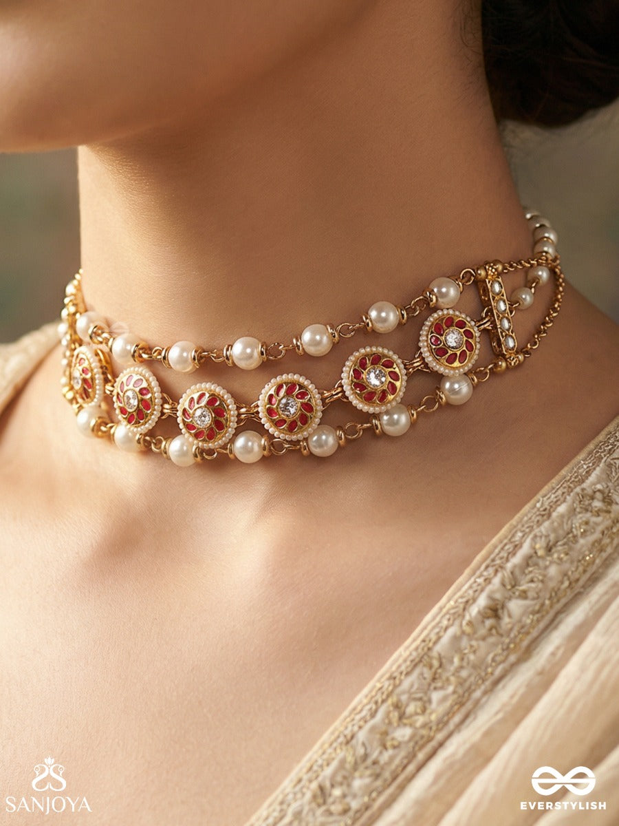 Vasupratika - Treasure Emblem - Decorative Necklace With Repeating Motifs And Delicate Drop Accents