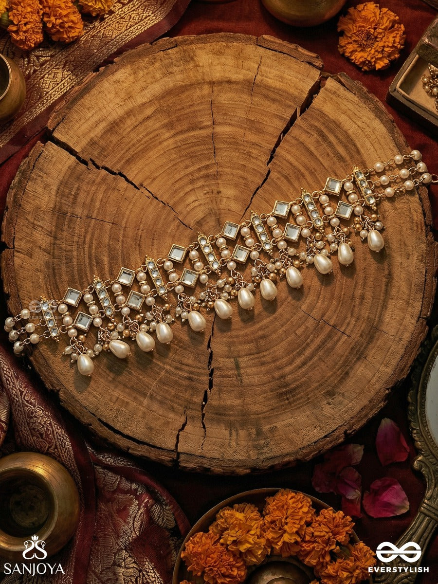 Vitanshri - Ornamental Spread - Statement Necklace With Geometric Panels, Crystal Details And Pearl Drop Fringe