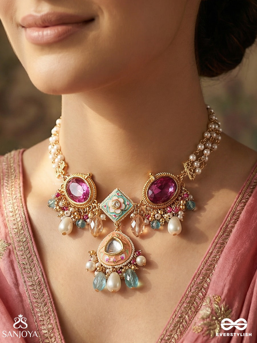 Chitrapradipa - Ornate Light - Elegant Necklace With Enamelled Design And Multi-Strand Pearl Detail