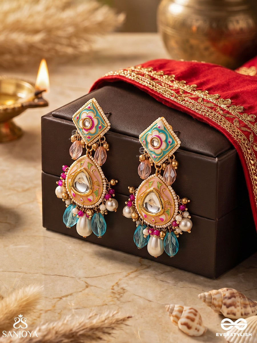 Chitrapradipa - Ornate Light - Elegant Earrings With Enamelled Design And Multi-Strand Pearl Detail