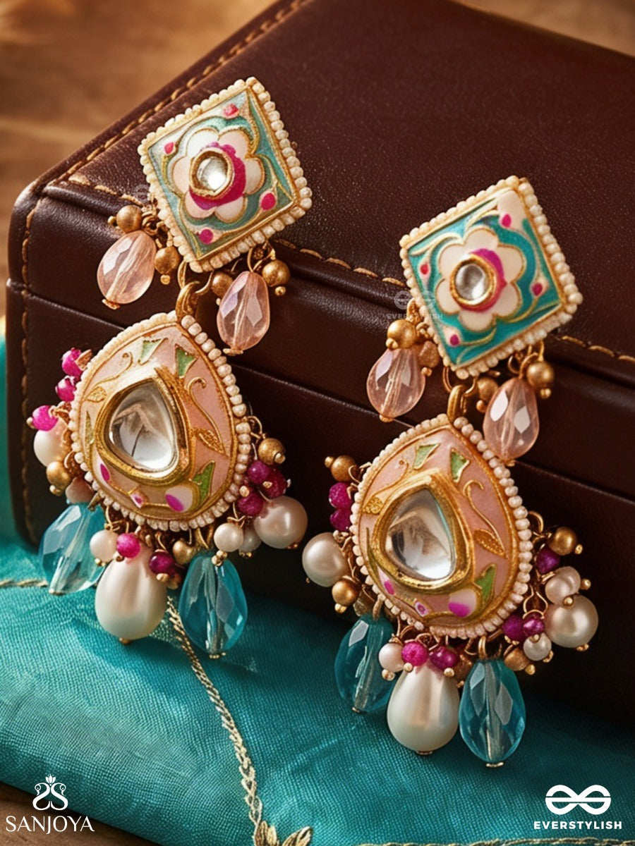 Chitrapradipa - Ornate Light - Elegant Earrings With Enamelled Design And Multi-Strand Pearl Detail