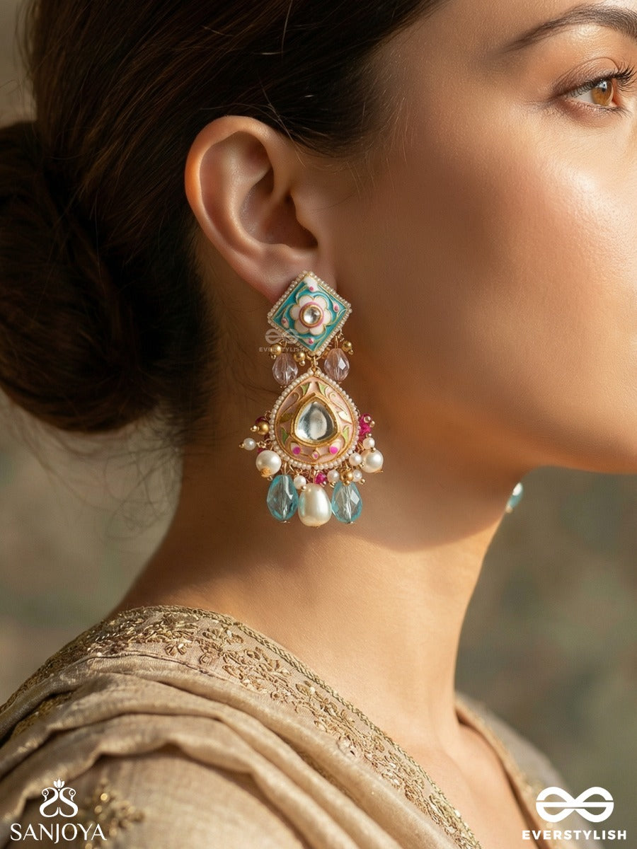Chitrapradipa - Ornate Light - Elegant Earrings With Enamelled Design And Multi-Strand Pearl Detail