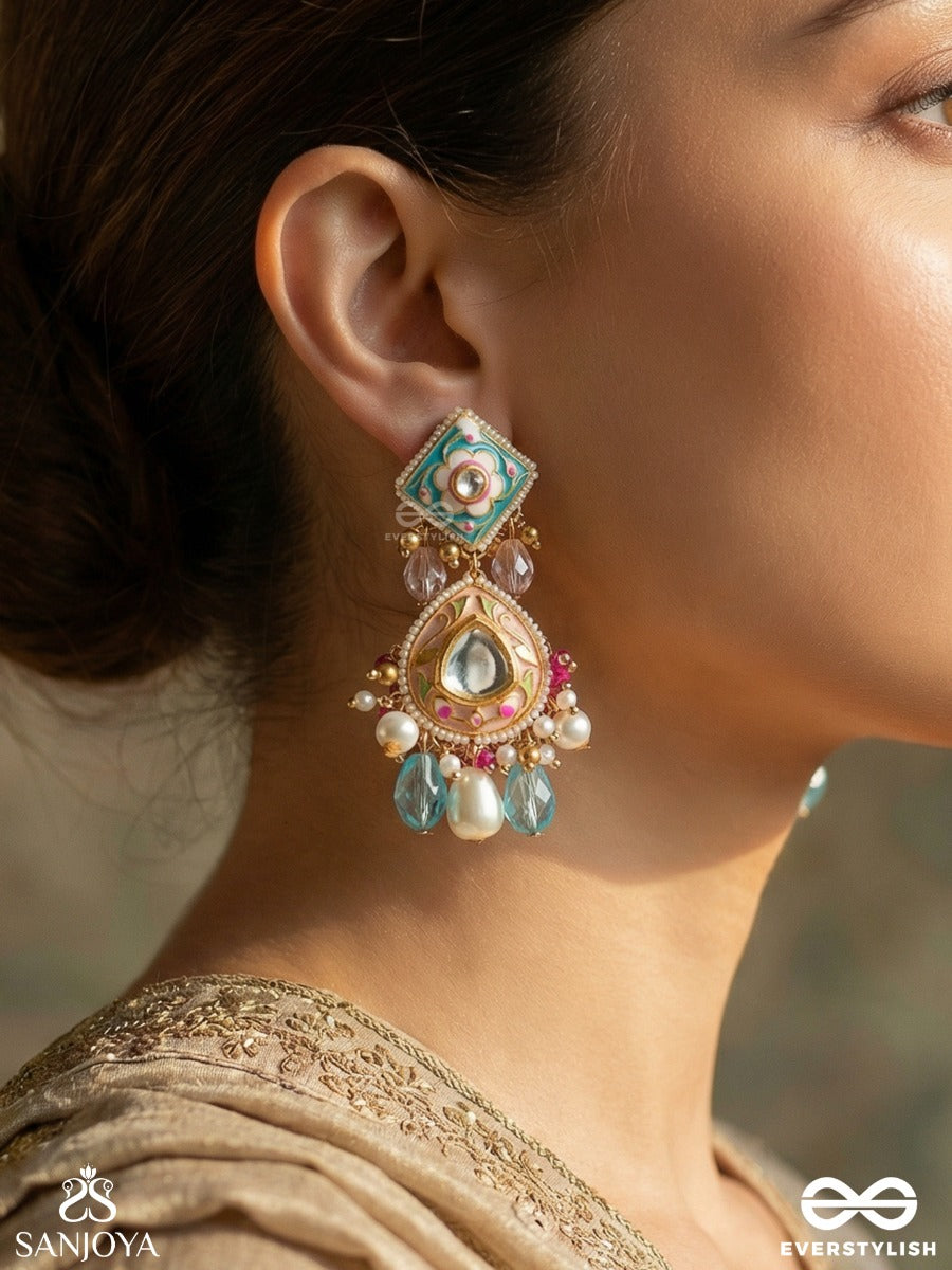 Chitrapradipa - Ornate Light - Elegant Earrings With Enamelled Design And Multi-Strand Pearl Detail