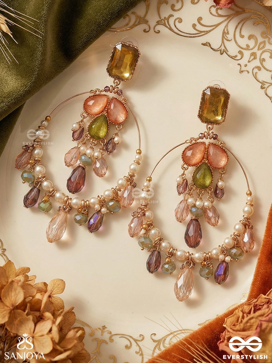Vibhutika - Radiant Essence - Decorative Ornamental Cluster And Flowing Drop Details Crystal Chandelier Earrings