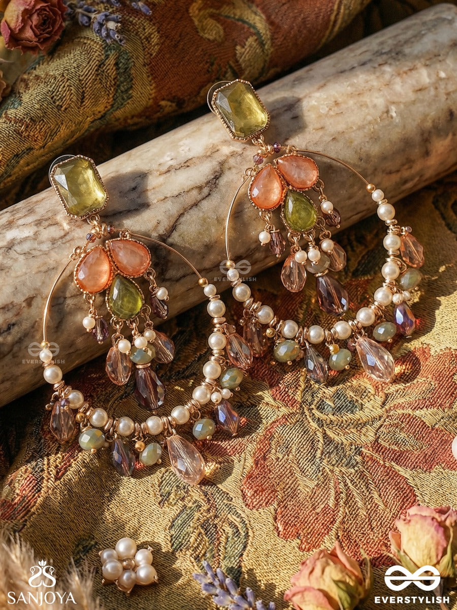 Vibhutika - Radiant Essence - Decorative Ornamental Cluster And Flowing Drop Details Crystal Chandelier Earrings