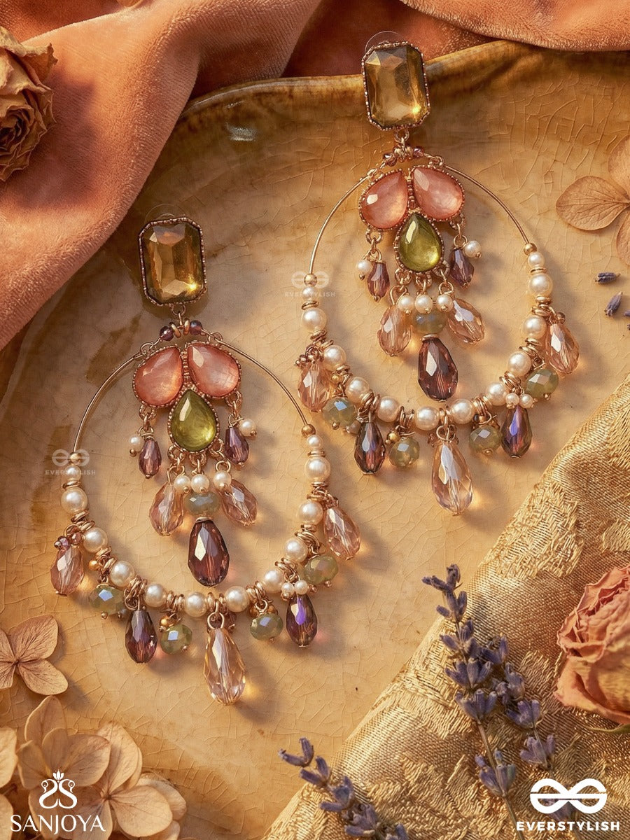 Vibhutika - Radiant Essence - Decorative Ornamental Cluster And Flowing Drop Details Crystal Chandelier Earrings