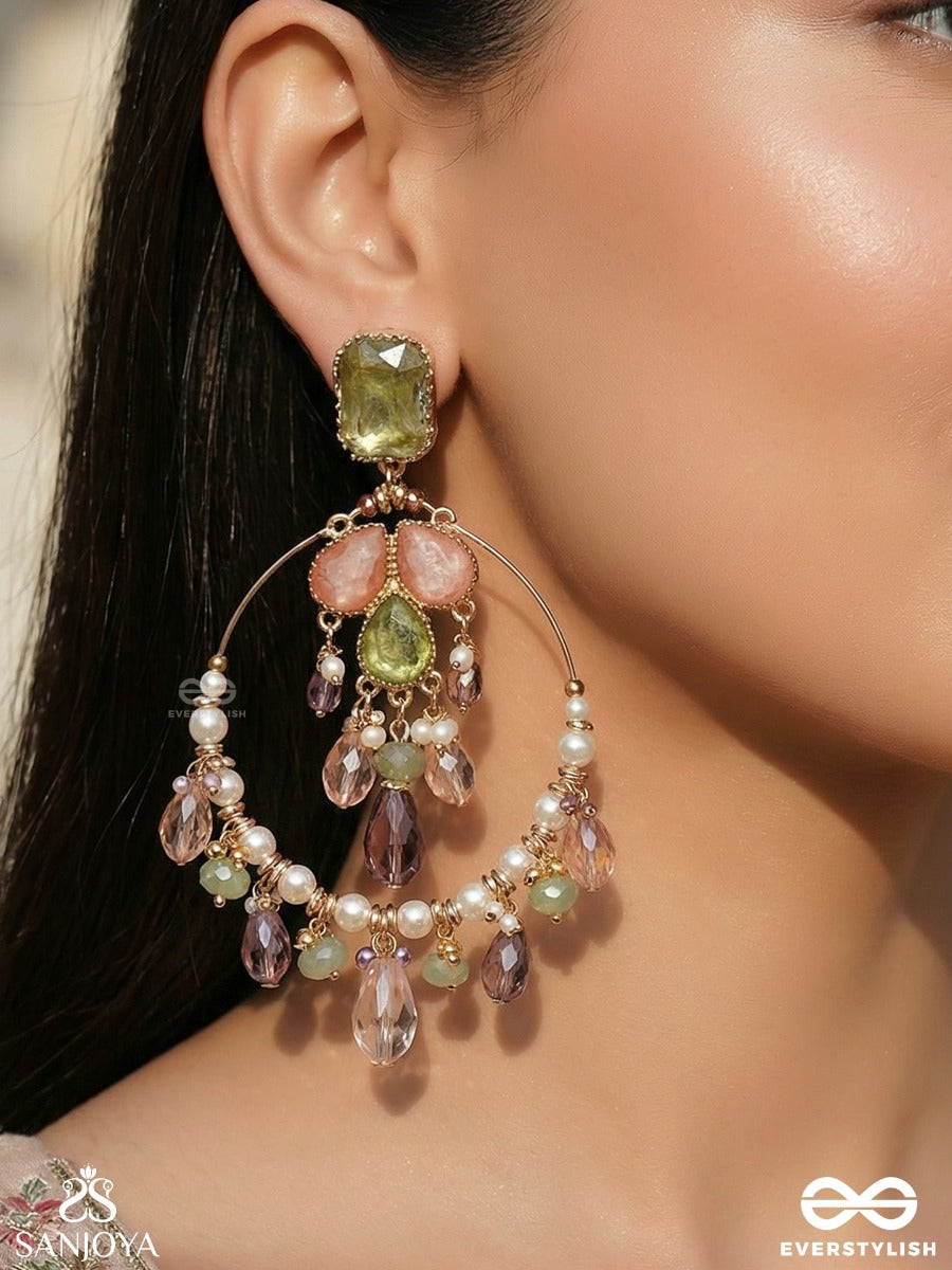 Vibhutika - Radiant Essence - Decorative Ornamental Cluster And Flowing Drop Details Crystal Chandelier Earrings