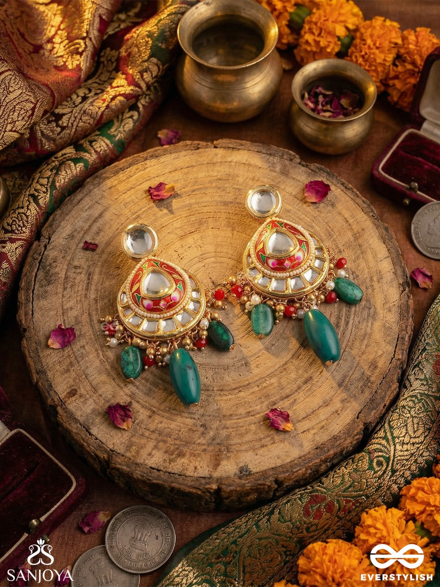 Haritratika - Green Adornment - Festive Necklace With Enamelled Centre, Layered Chains And Emerald Drop Accents
