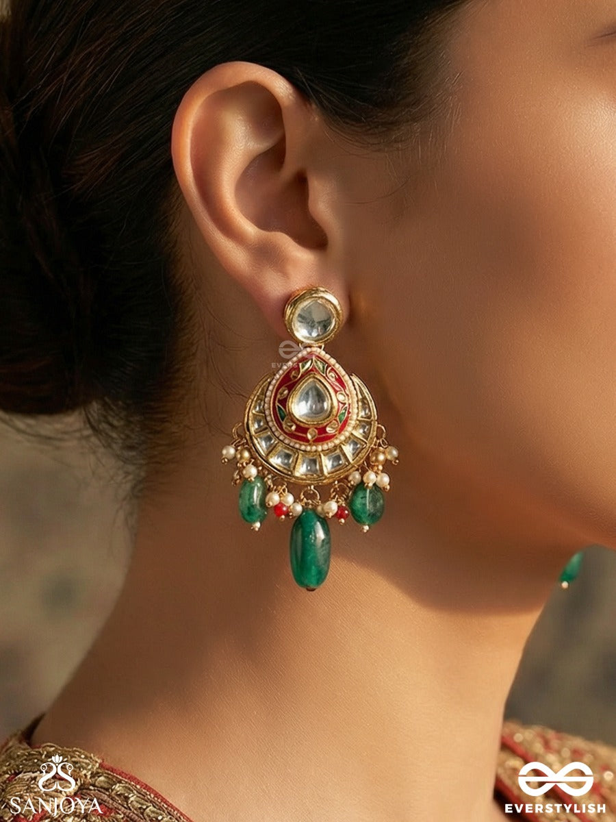 Haritratika - Green Adornment - Festive Necklace With Enamelled Centre, Layered Chains And Emerald Drop Accents