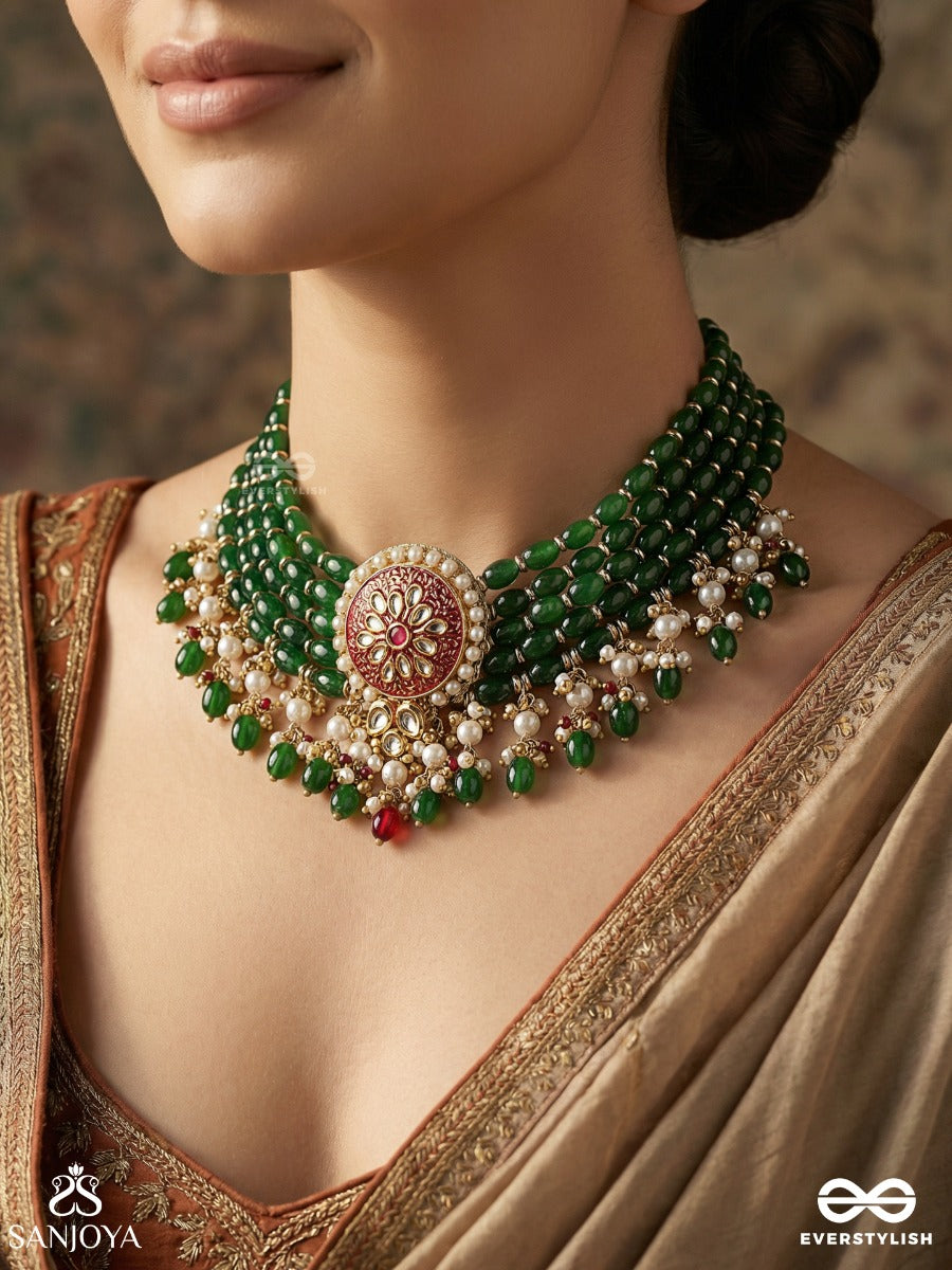 Manikanchi - Jewel Belt - Festive Necklace With Layered Structure And Dangling Drop Accents