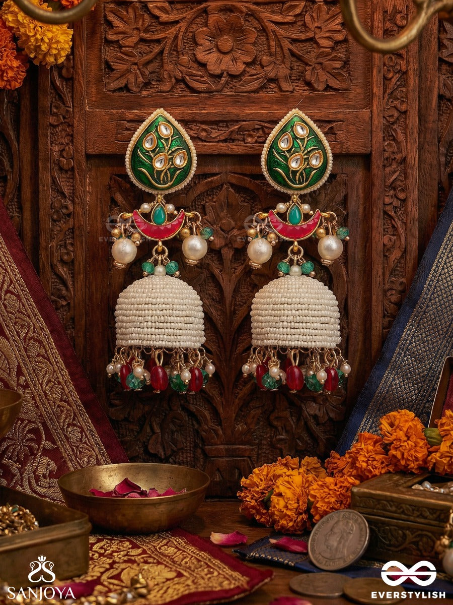 Samyogini - Divine Union - Statement Earrings With Ornamental Structure And Jhumka Drop Accents