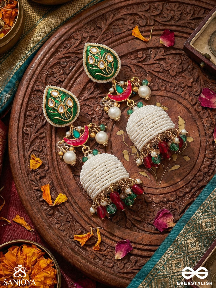 Samyogini - Divine Union - Statement Earrings With Ornamental Structure And Jhumka Drop Accents
