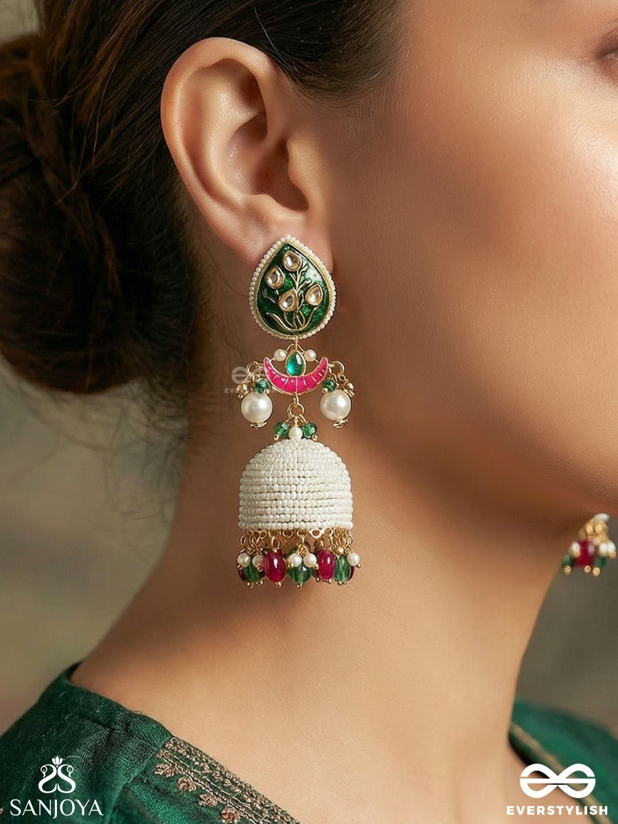 Samyogini - Divine Union - Statement Earrings With Ornamental Structure And Jhumka Drop Accents