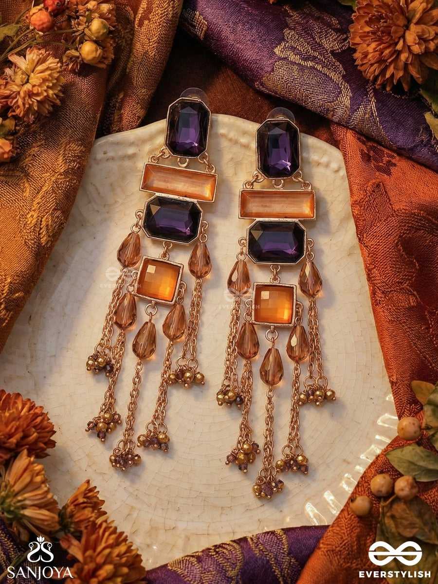 Ratnavitana - Jewelled Frame - Statement Earrings With Geometric Panels And Chain Cascade Accents
