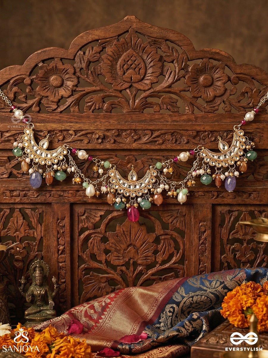 Meghayana - Cloud Path - Festive Necklace With Ornamental Curves And Dangling Details