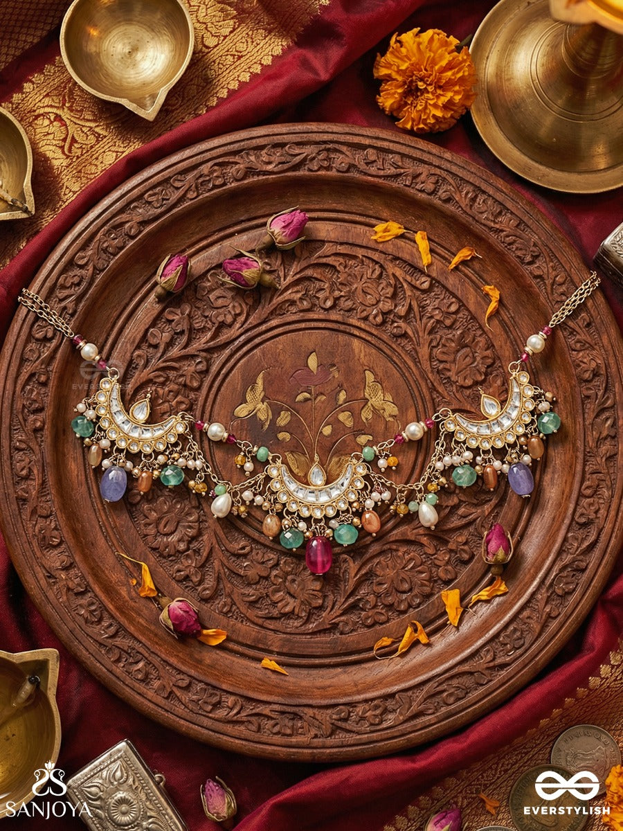 Meghayana - Cloud Path - Festive Necklace With Ornamental Curves And Dangling Details