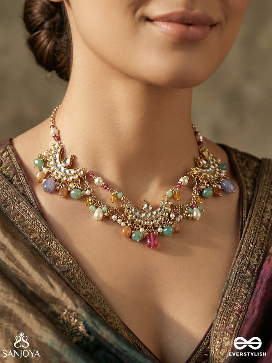 Meghayana - Cloud Path - Festive Necklace With Ornamental Curves And Dangling Details