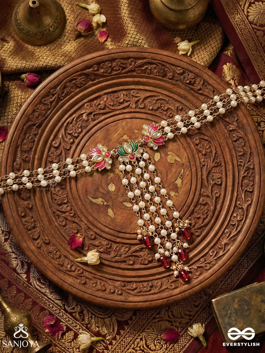 Ragamalini – Melodic Flow – Elegant Necklace With Ornamental Centre And Cascading Pearl Chains