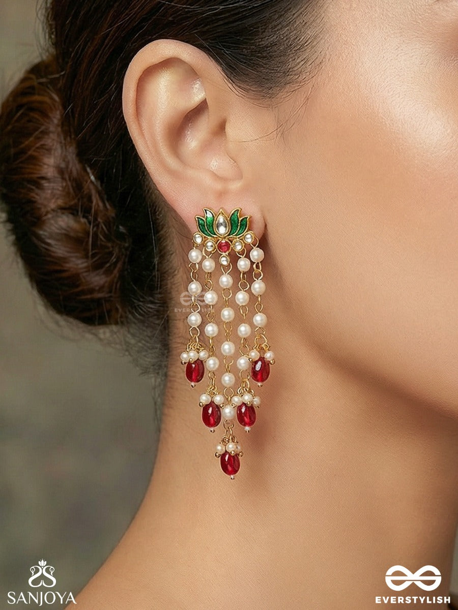 Ragamalini – Melodic Flow – Ornate Earrings With Gemmed Structure And Dangling Elements