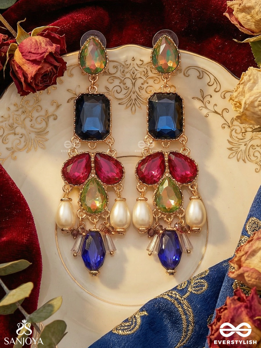 Manivarchini - Jewelled Splendour - Statement Earrings With Gemmed Panels, Clustered Details And Multi-Colour Danglers