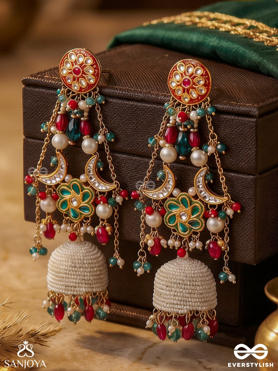 Ritambhara - Cosmic Truth - Ornate Earrings With Embellished Structure And Multi-Chain Accents