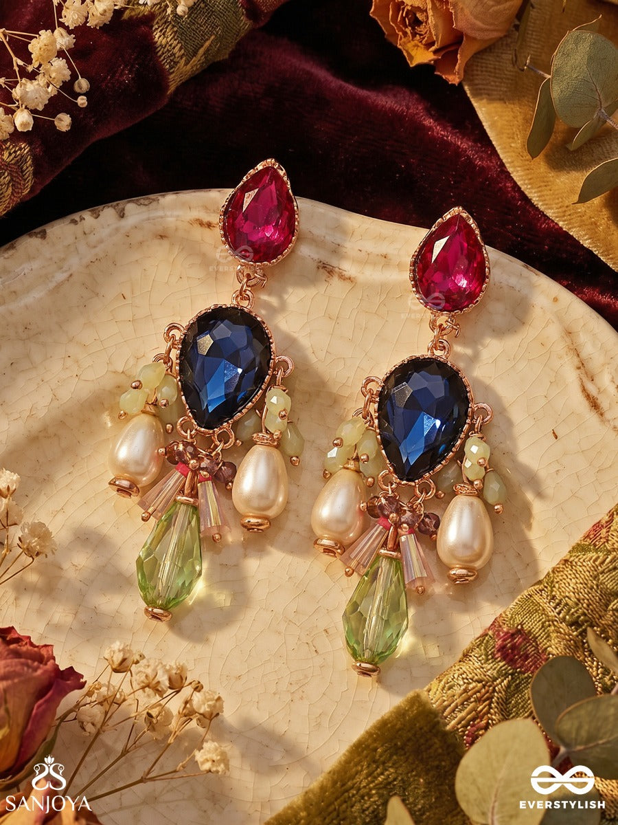 Tejovistara - Radiant Expanse - Ornate Earrings With Embellished Panel And Flowing Drop Details