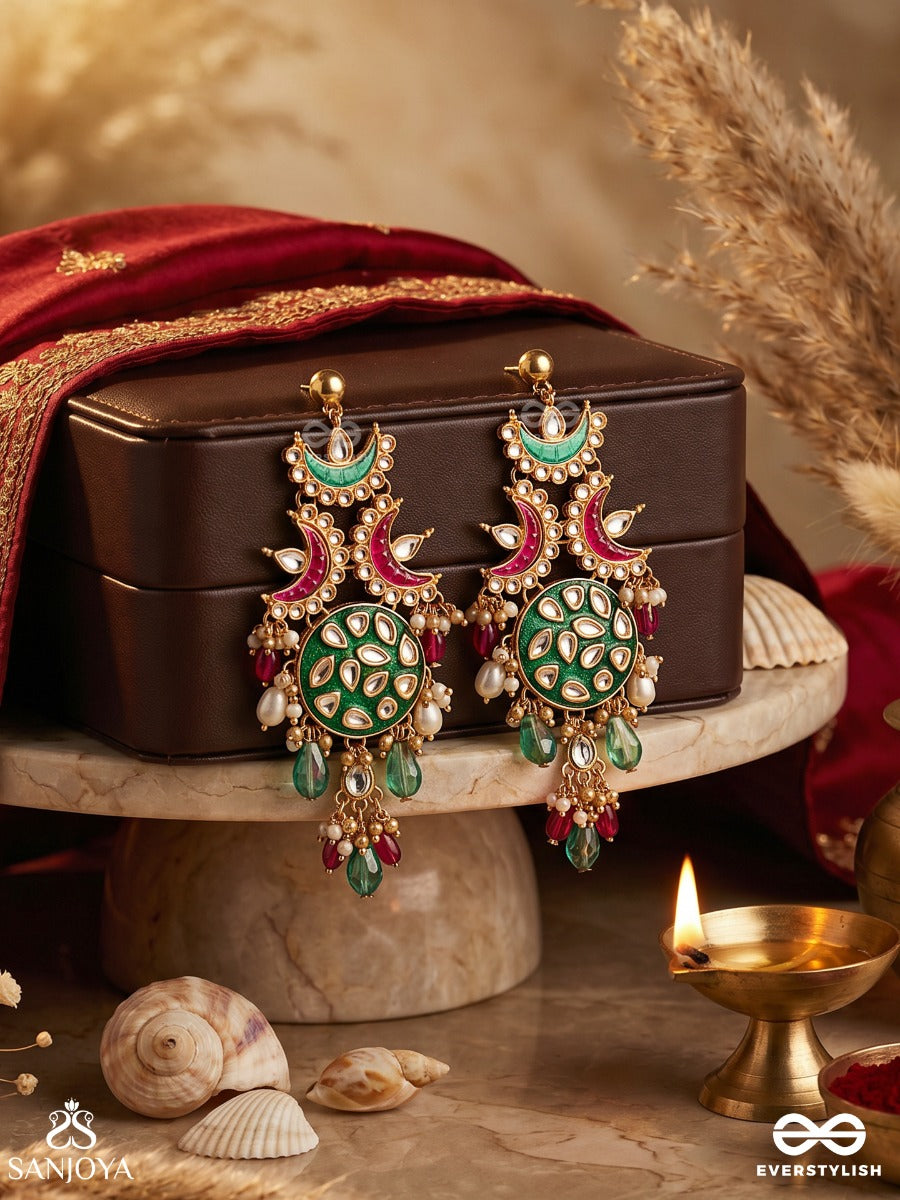 Eeshvita - Divine Glow - Statement Earrings With Ornamental Panels And Multi-Stone Drop Accents