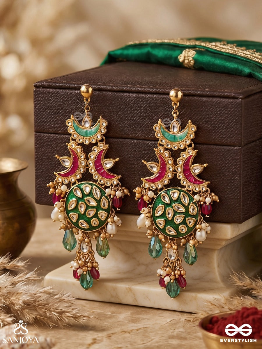 Eeshvita - Divine Glow - Statement Earrings With Ornamental Panels And Multi-Stone Drop Accents