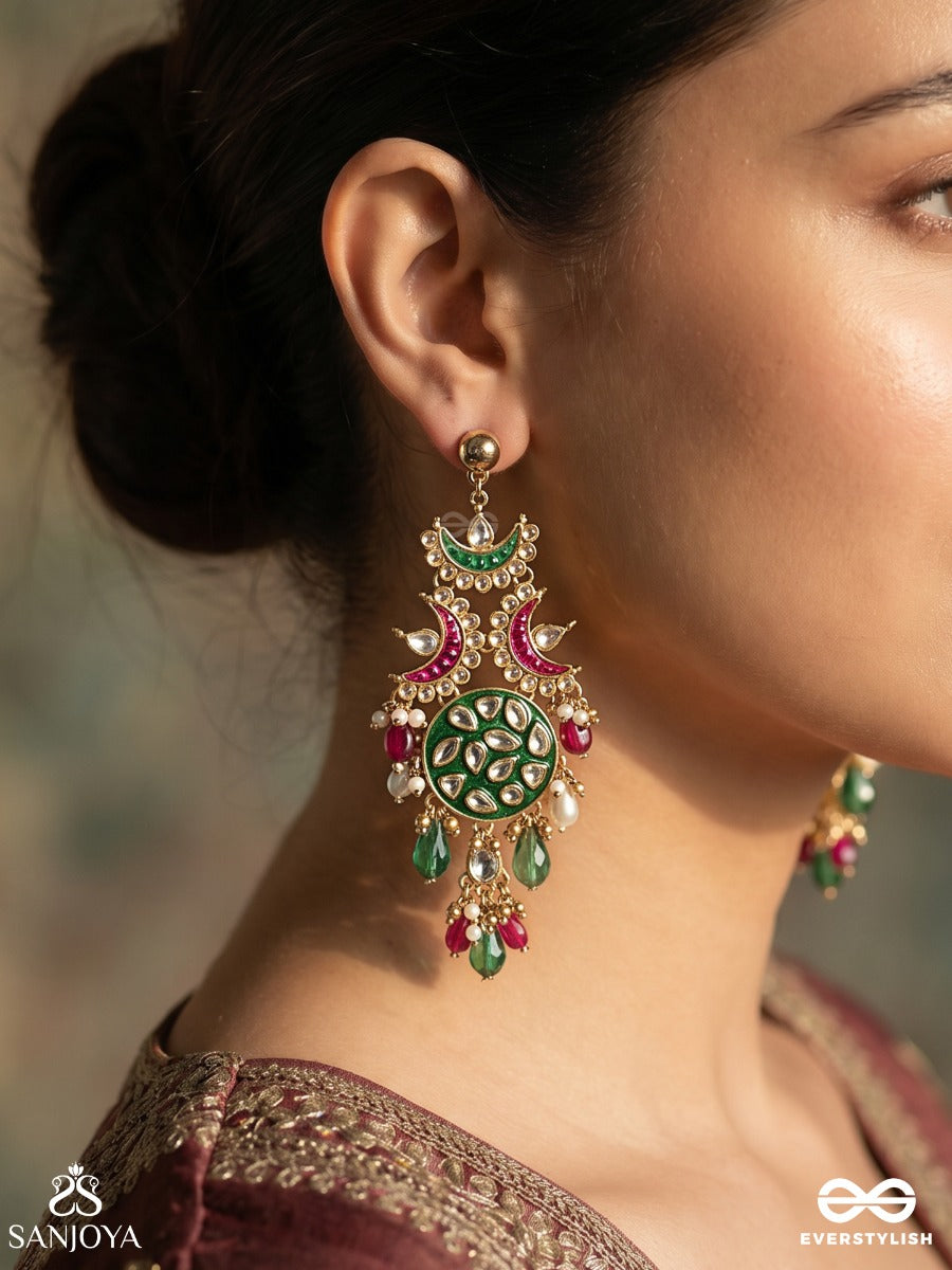 Eeshvita - Divine Glow - Statement Earrings With Ornamental Panels And Multi-Stone Drop Accents