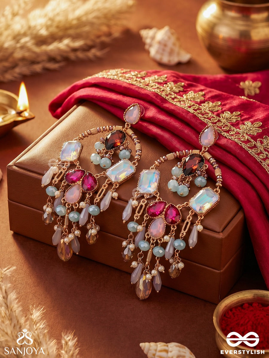 Varnalila - Play Of Shades - Decorative Earrings With Multi-Stone Arrangement And Flowing Accents