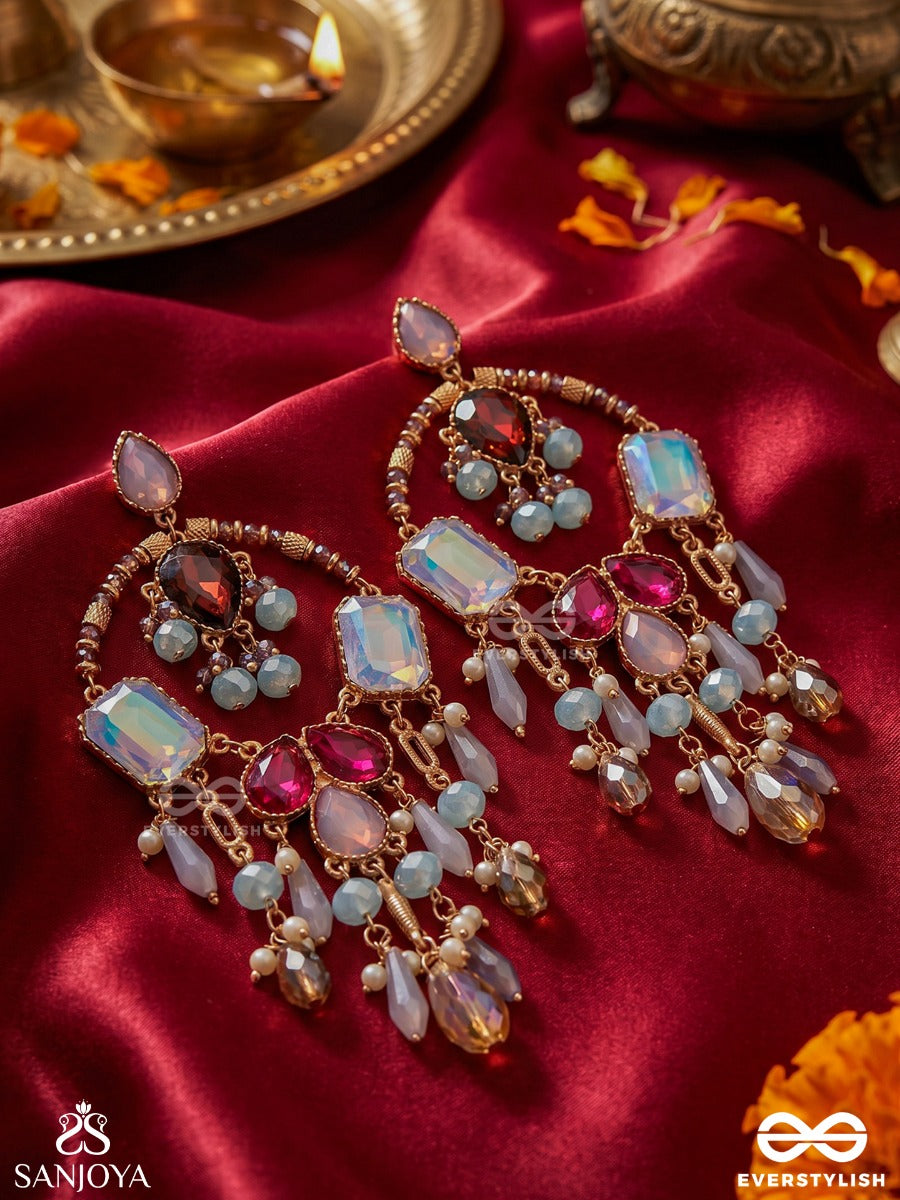Varnalila - Play Of Shades - Decorative Earrings With Multi-Stone Arrangement And Flowing Accents
