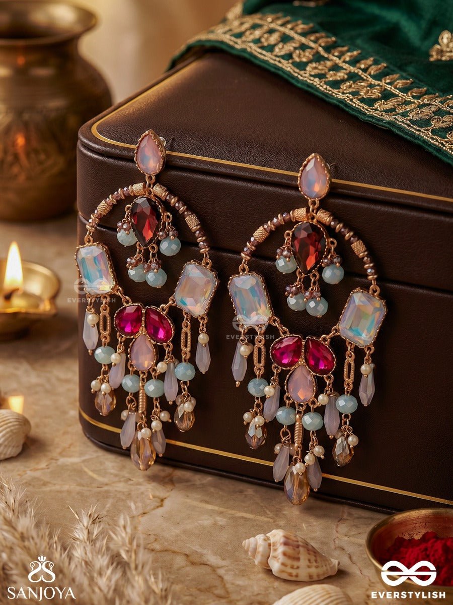 Varnalila - Play Of Shades - Decorative Earrings With Multi-Stone Arrangement And Flowing Accents