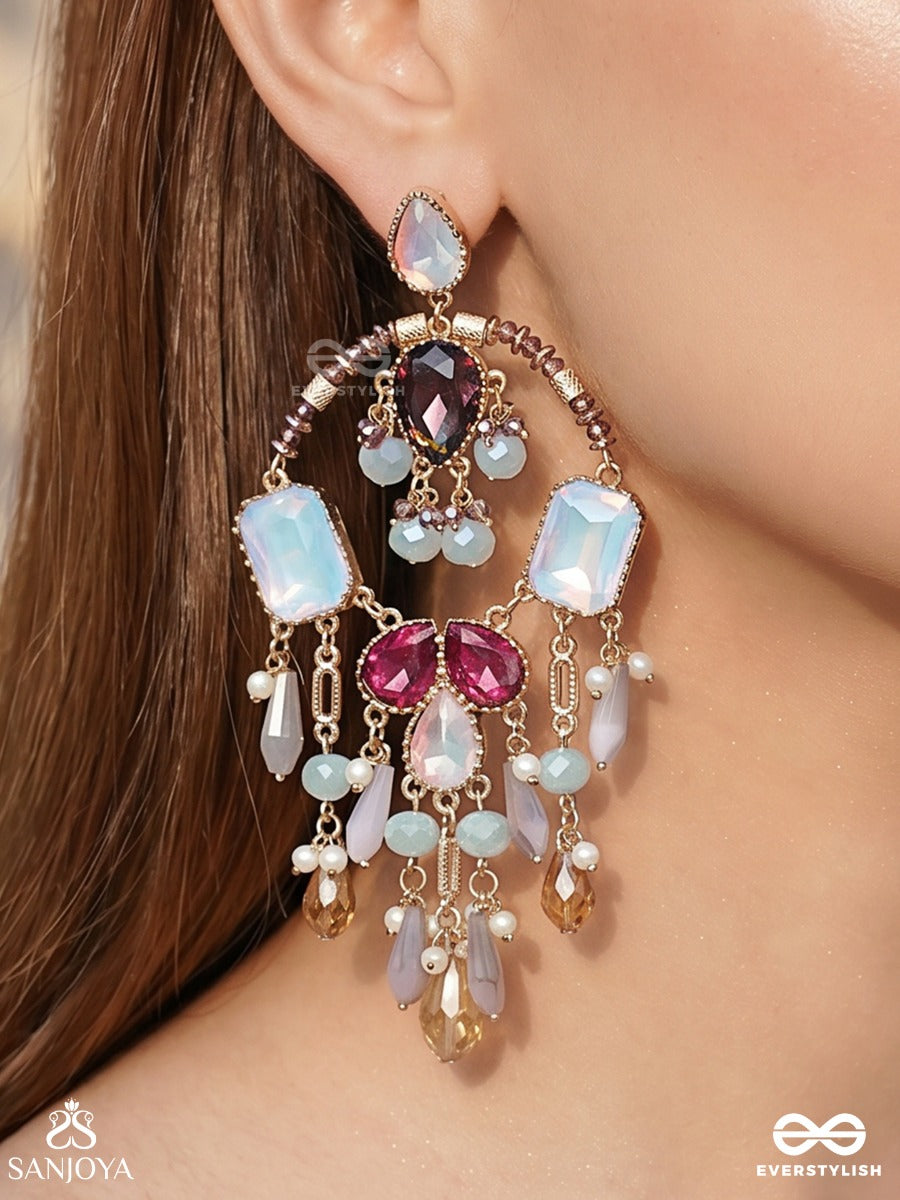 Varnalila - Play Of Shades - Decorative Earrings With Multi-Stone Arrangement And Flowing Accents