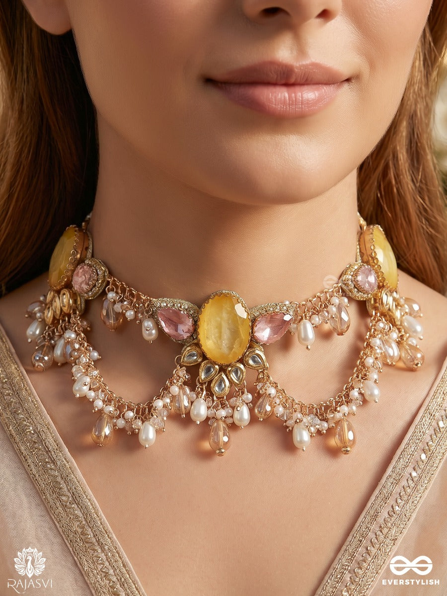 Ambarshobha - Sky-Like Radiance - Decorative Necklace With Embellished Motifs And Cascade Details