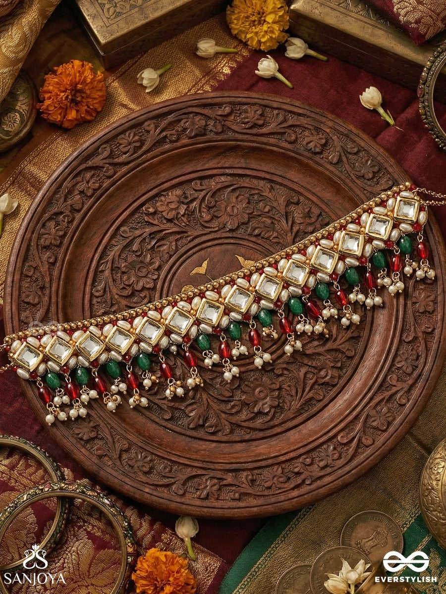 Manitantra - Jewelled Weave - Decorative Necklace With Interlocked Design And Dangling Elements