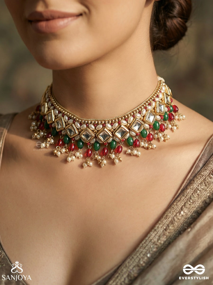 Manitantra - Jewelled Weave - Decorative Necklace With Interlocked Design And Dangling Elements