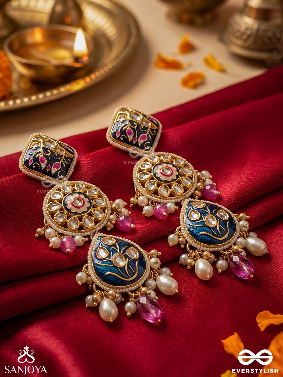 Aarshika - Sacred Form - Statement Earrings With Ornamental Panels And Dangling Drop Accents