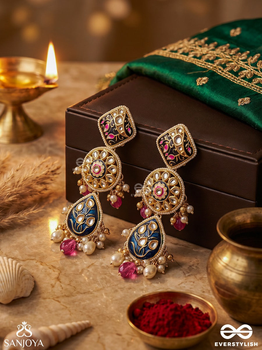 Aarshika - Sacred Form - Statement Earrings With Ornamental Panels And Dangling Drop Accents
