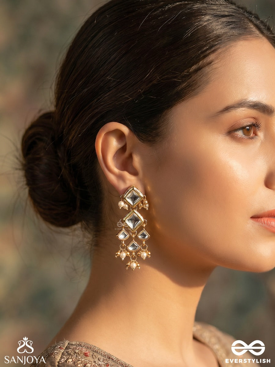 Ratnajaal - Jewelled Lattice - Ornate Earrings With Layered Diamond Shapes And Multi-Drop Pearl Details