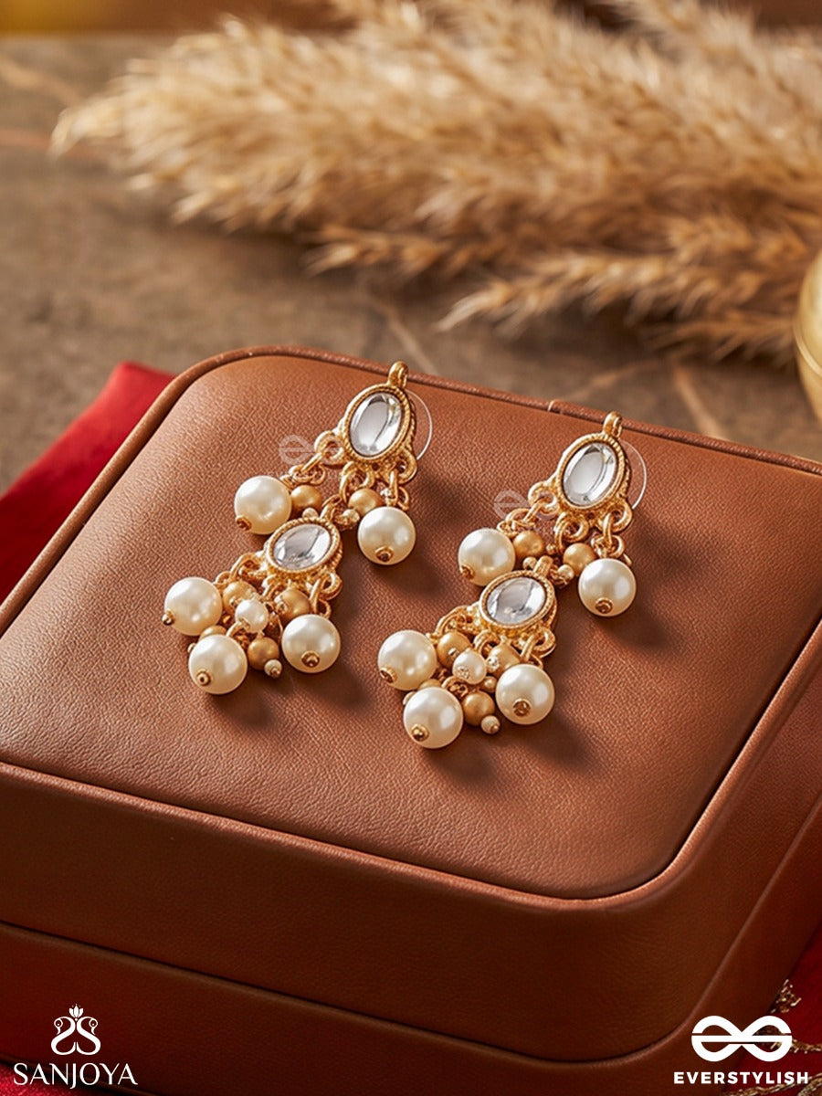 Mrinalrekha - Lotus Line - Ornate Earrings With Gemmed Panels And Soft Pearl Drop Details