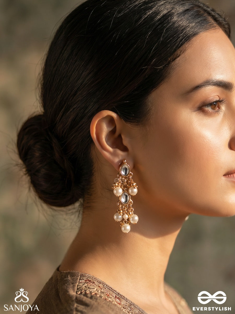 Mrinalrekha - Lotus Line - Ornate Earrings With Gemmed Panels And Soft Pearl Drop Details