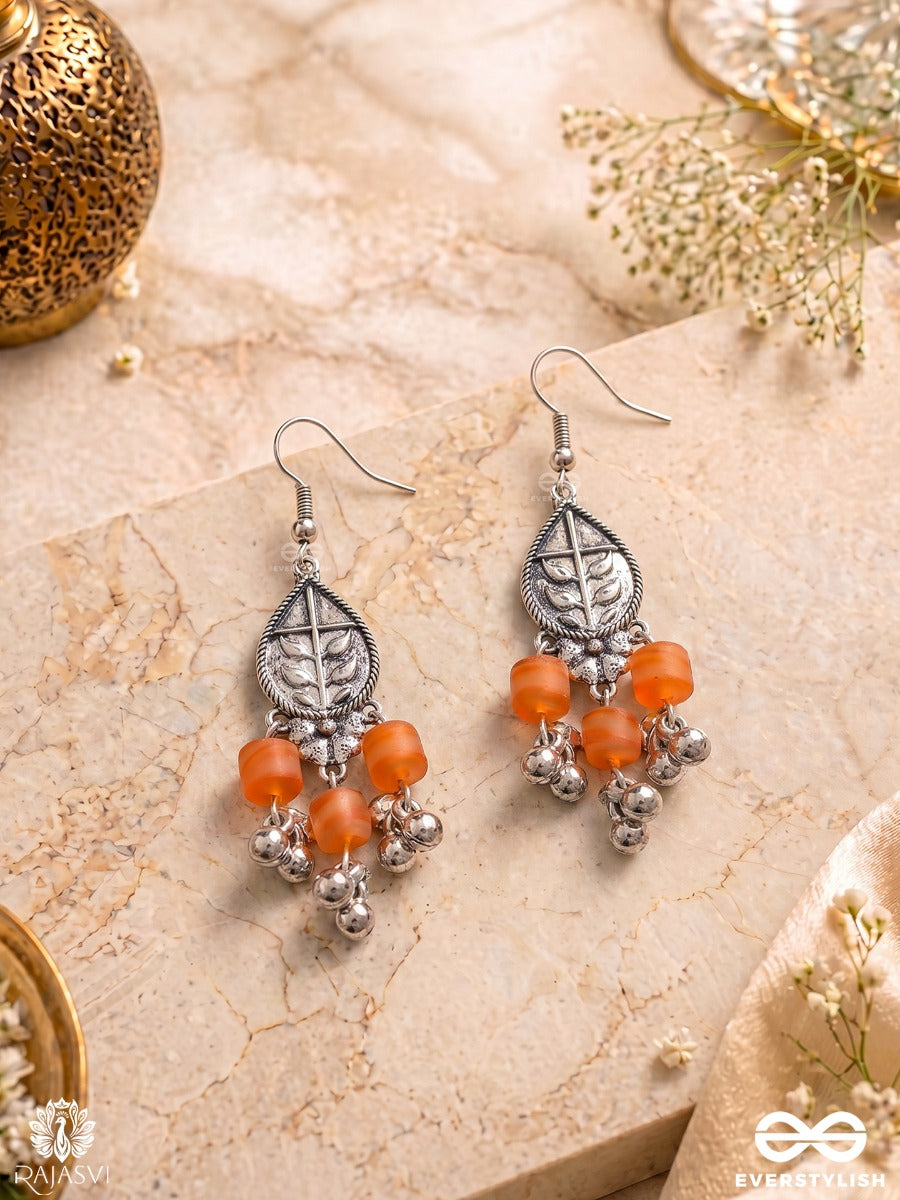 Narangi Pankh - Oxidised Drop Earrings