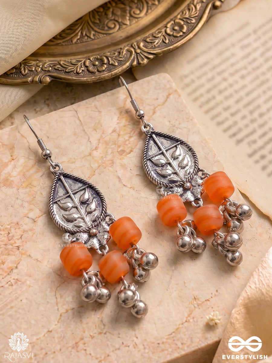 Narangi Pankh - Oxidised Drop Earrings