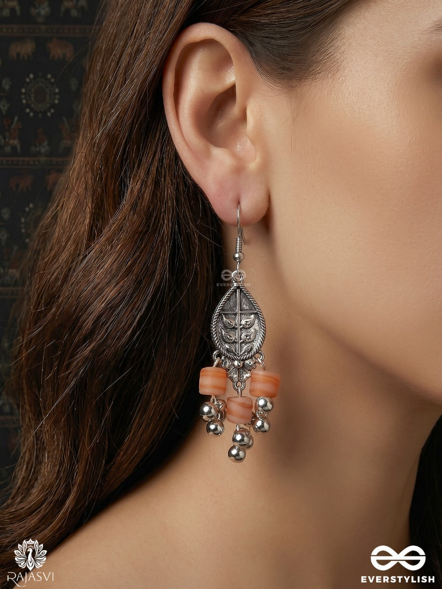 Narangi Pankh - Oxidised Drop Earrings